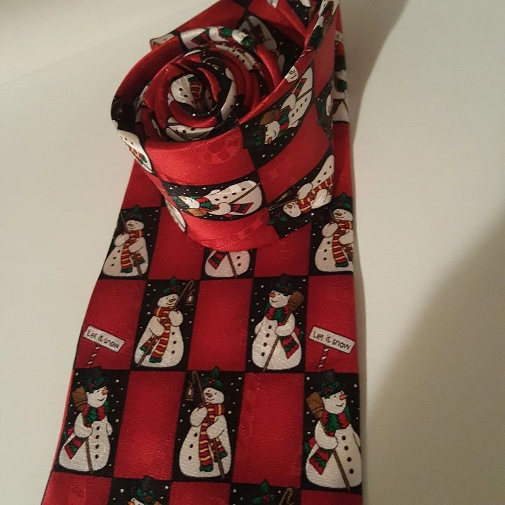 Hallmark Yule Tie Greetings Red Snowman Men's Tie Festive‎ Holiday